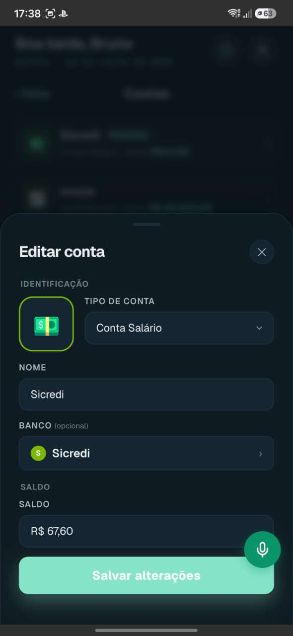 Cadastro e edição de conta