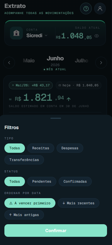 Filtros do extrato