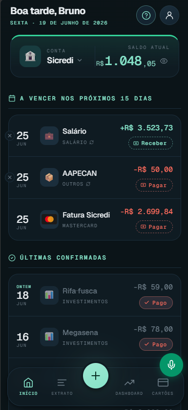 Saldo na tela inicial