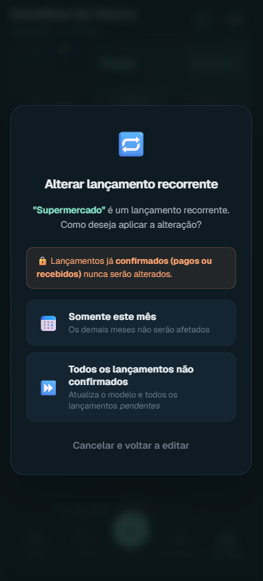 Escopo de edição de recorrência
